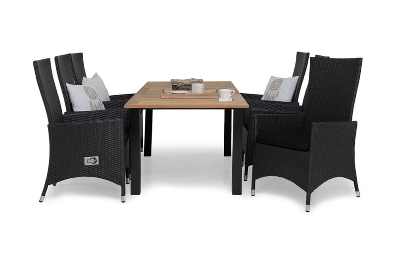 Las Vegas Havesæt 152-210 + 6 Jenny Justerbar Lænestole, Inkl Hynde Teak/Sort