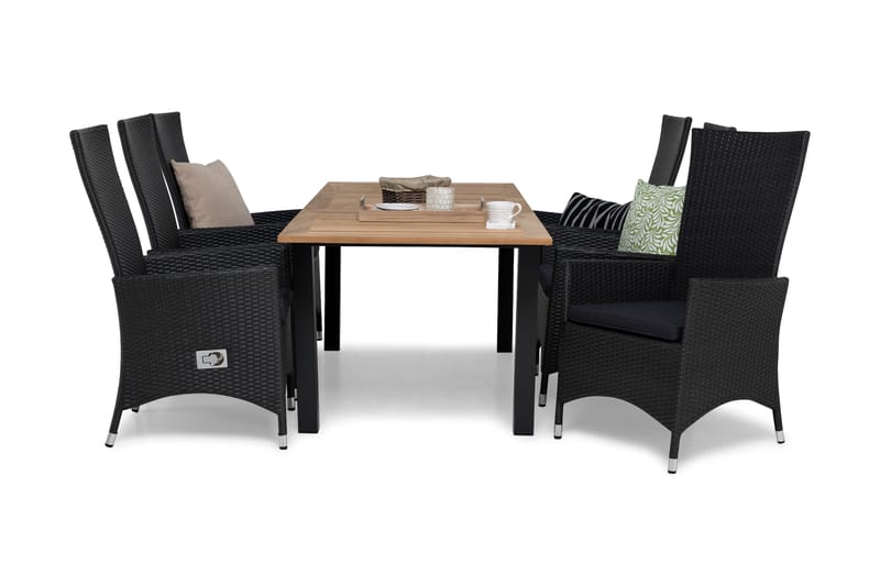 Las Vegas Havesæt 152-210 + 6 Jenny Justerbar Lænestole, Inkl Hynde Teak/Sort/Grå