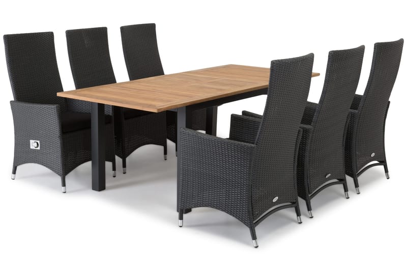 Las Vegas Havesæt 152-210 + 6 Jenny Justerbar Lænestole - Teak/Sort - Havemøbler - Udendørsgruppe - Havesæt