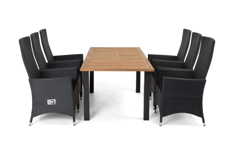 Las Vegas Havesæt 152-210 + 6 Jenny Justerbar Lænestole, Teak/Sort