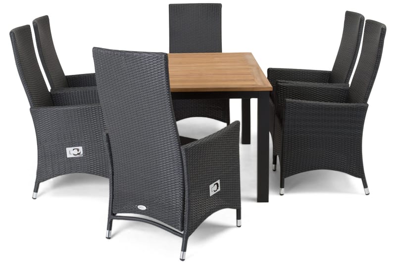 Las Vegas Havesæt 152-210 + 6 Jenny Justerbar Lænestole - Teak/Sort - Havemøbler - Udendørsgruppe - Havesæt