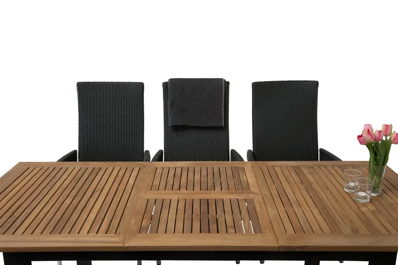 Las Vegas Havesæt 152-210 + 6 Jenny Justerbar Lænestole - Teak/Sort - Havemøbler - Udendørsgruppe - Havesæt