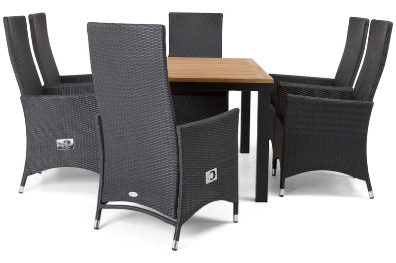 Las Vegas Havesæt 152-210 + 6 Jenny Justerbar Lænestole - Teak/Sort - Havemøbler - Udendørsgruppe - Havesæt