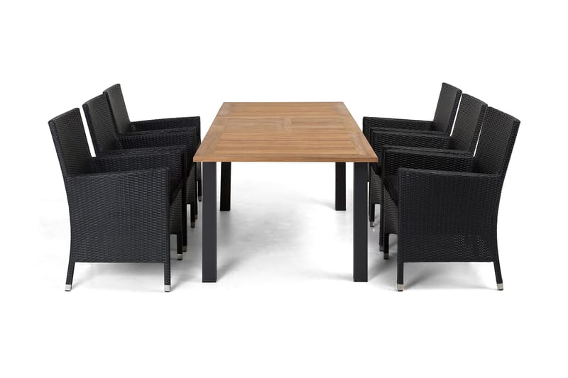 Las Vegas Havesæt 152-210 + 6 Thor Lyx Lænestole, Sort/Teak/Sort