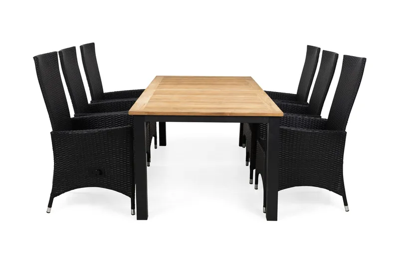 Las Vegas Havesæt 220-280 + 6 Jenny Justerbar Lænestole, Inkl Hynde Sort/Teak/Sort