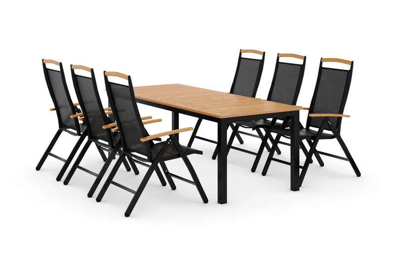 Las Vegas Havesæt 220-280 + 6 Positionsstole Lyx - Sort Teak - Havemøbler - Udendørsgruppe - Havesæt