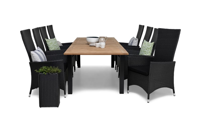 Las Vegas Havesæt 220-280 + 8 Jenny Justerbar Lænestole, Inkl Hynde Sort/Teak