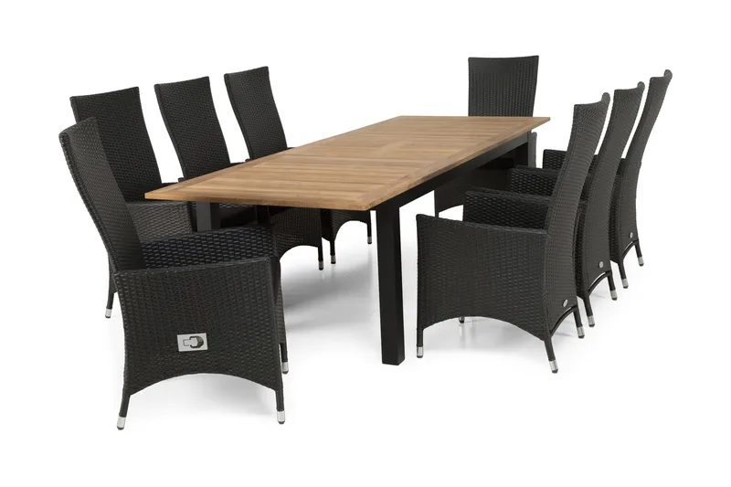 Las Vegas Havesæt 220-280 + 8 Jenny Justerbar Lænestole, Teak/Sort