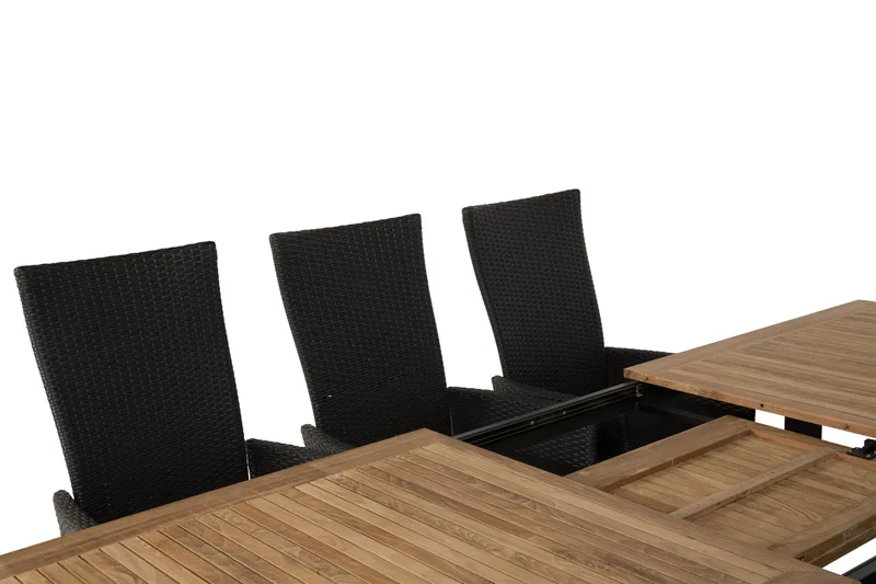 Las Vegas Havesæt 220-280 + 8 Jenny Justerbar Lænestole - Teak/Sort - Havemøbler - Udendørsgruppe - Havesæt