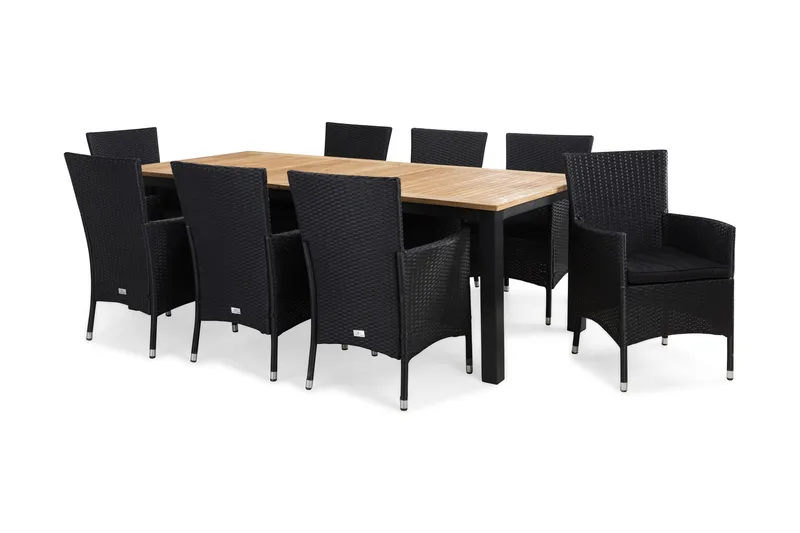 Las Vegas Havesæt 220-280 + 8 Thor Lyx Lænestole m Hynde, Sort/Teak/Sort/Sort