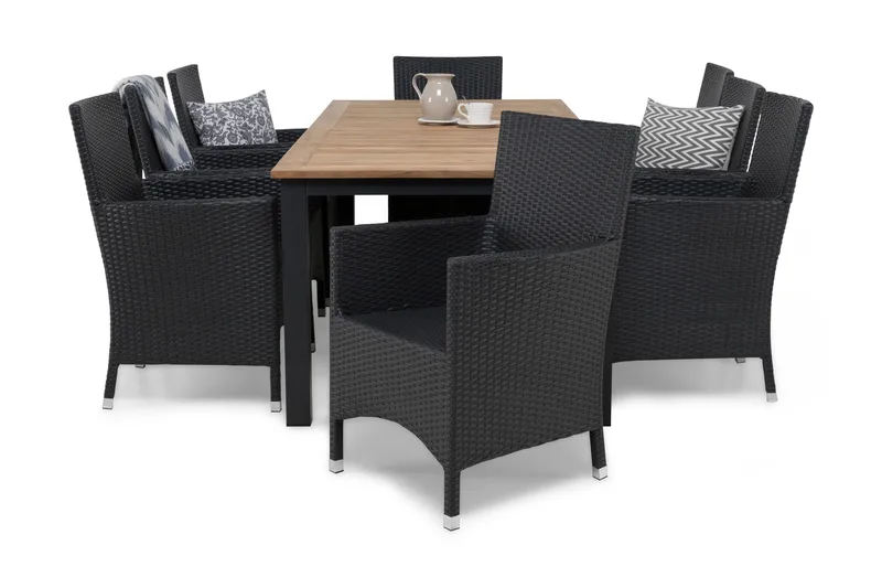 Las Vegas Havesæt 220-280 + 8 Thor Lyx Lænestole, Sort/Teak/Sort