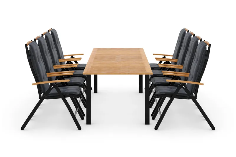 Las Vegas Havesæt 220-280 + 8 Positionsstole Lyx m Hynde, Sort/Teak/Grå