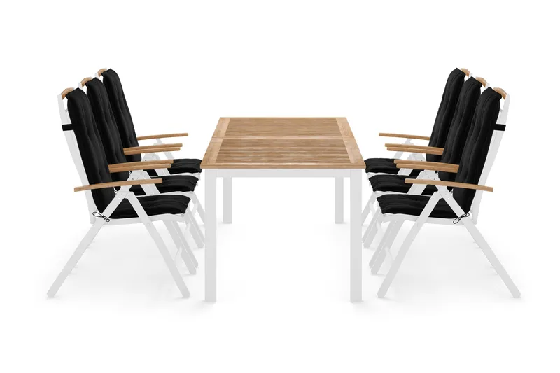 Las Vegas Havesæt 220-280x100+ 6 Las Vegas Lyx Stol m. Hynde, Hvid/Teak/Sort