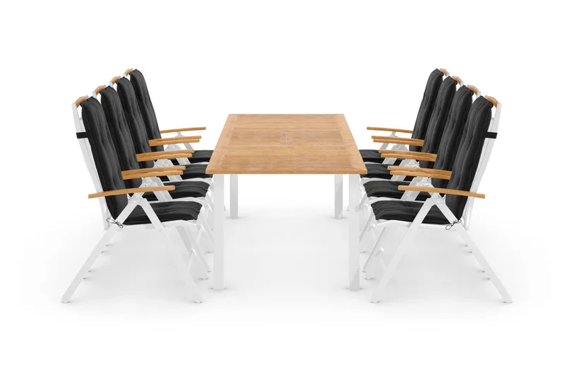 Las Vegas Havesæt 220-280x100+ 8 Las Vegas Lyx Stol m. Hynde, Hvid/Teak/Sort