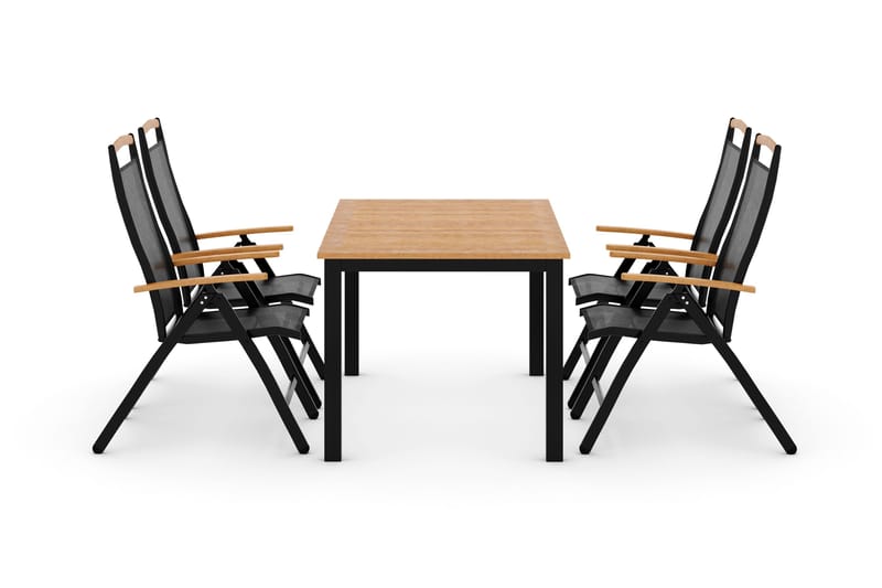 Las Vegas Spisebordsæt 152-210 + 4 Positionsstol Lyx, Sort/Teak