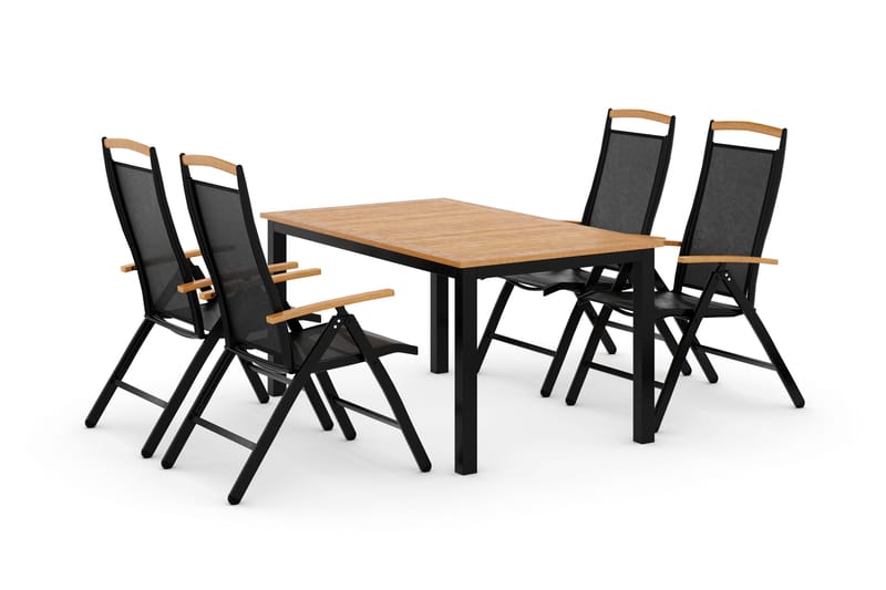 Las Vegas Spisebordsæt 152-210 + 4 Positionsstol Lyx - Sort/Teak - Havemøbler - Udendørsgruppe - Havesæt