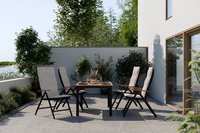 Las Vegas Spisebordsæt 152-210 + 4 Positionsstol Lyx - Sort/Teak - Havemøbler - Udendørsgruppe - Havesæt