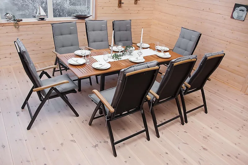 Las Vegas Spisebordsæt 152-210 + 4 Positionsstol Lyx - Sort/Teak - Havemøbler - Udendørsgruppe - Havesæt