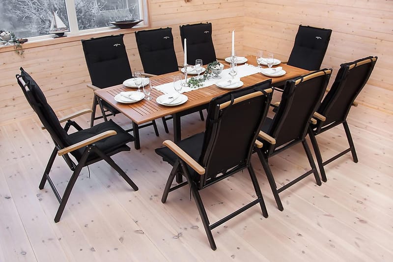 Las Vegas Spisebordsæt 152-210 + 4 Positionsstol Lyx - Sort/Teak - Havemøbler - Udendørsgruppe - Havesæt