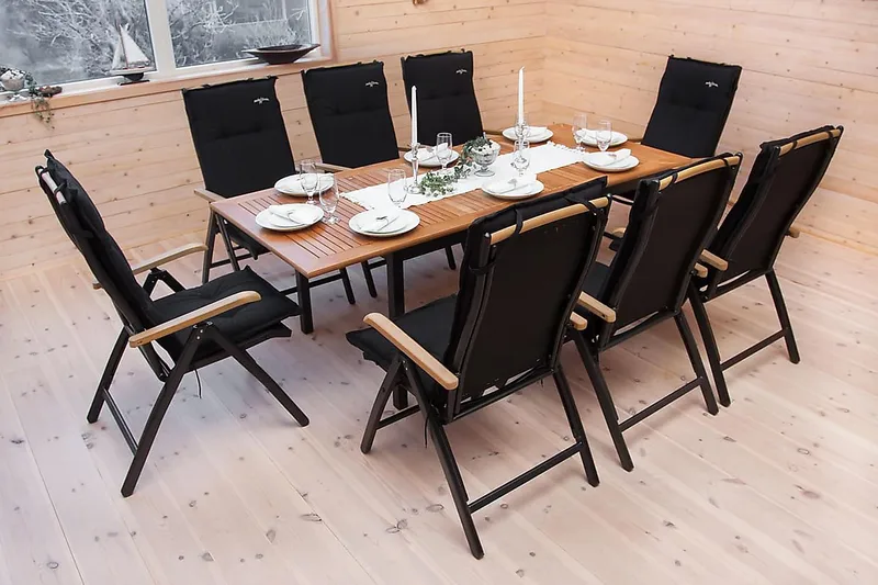Las Vegas Spisebordsæt 152-210 + 4 Positionsstol Lyx - Sort/Teak - Havemøbler - Udendørsgruppe - Havesæt
