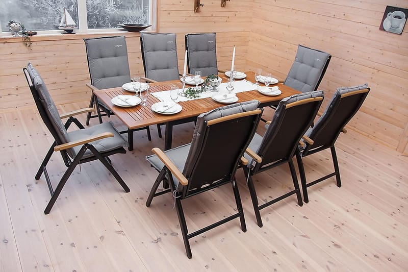 Las Vegas Spisebordsæt 152-210 + 6 Positionsstol Lyx - Sort Teak - Havemøbler - Udendørsgruppe - Havesæt