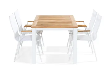 Las Vegas Spisebordssæt 152-210x90 + 4 Armstole - Hvid/Teak - Havemøbler - Udendørsgruppe - Havesæt