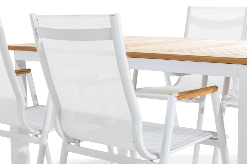 Las Vegas Spisebordssæt 152-210x90 + 4 Armstole - Hvid/Teak - Havemøbler - Udendørsgruppe - Havesæt
