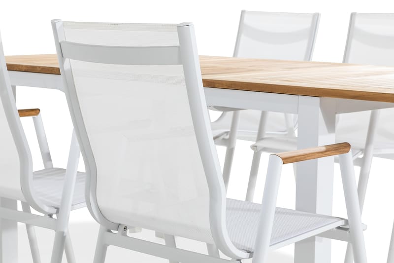 Las Vegas Spisebordssæt 152-210x90 + 6 Armstole - Hvid/Teak - Havemøbler - Udendørsgruppe - Havesæt