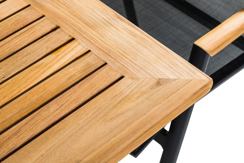 Las Vegas Spisebordssæt 220-280x100+ 6 Stole m. Hynde - Sort/Teak - Havemøbler - Udend�ørsgruppe - Havesæt