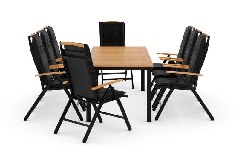 Las Vegas Spisebordssæt 220-280x100+ 8 Stole m. Hynde - Sort/Teak - Havemøbler - Udendørsgruppe - Havesæt