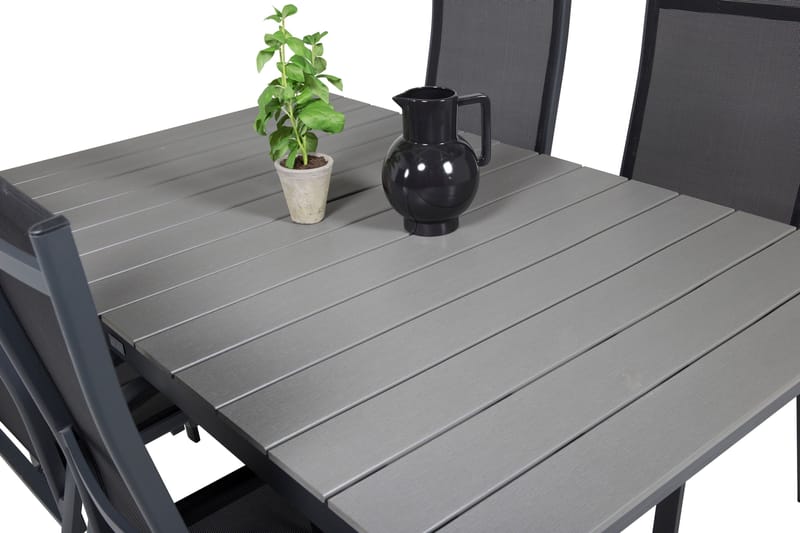 Levels Spisebordssæt + 4 Copacabana Armstole - Grå/Sort - Havemøbler - Udendørsgruppe - Havesæt