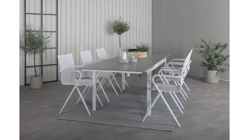 Levels Udvideligt Spisebordssæt 160-240cm + 6 Alina Stole - Sort - Havemøbler - Udendørsgruppe - Havesæt