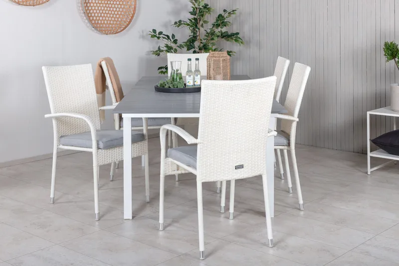 Levels Udvideligt Spisebordssæt 160-240cm + 6 Anna Stole, Hvid/Grå