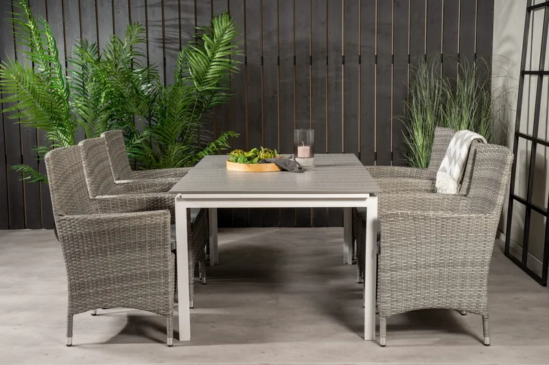 Levels Udvideligt Spisebordssæt 160-240cm + 6 Malin Stole, Grå