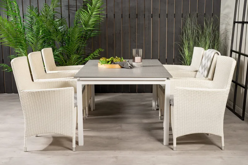 Levels Udvideligt Spisebordssæt 160-240cm + 6 Malin Stole, Hvid