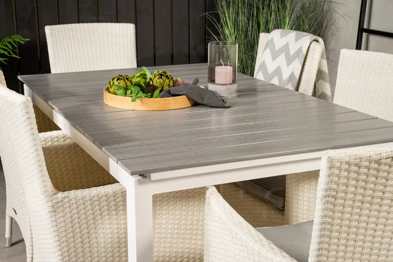 Levels Udvideligt Spisebordssæt 160-240cm + 6 Malin Stole - Hvid - Havemøbler - Udendørsgruppe - Havesæt