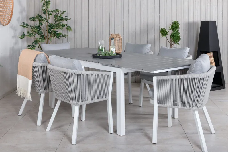 Levels Udvideligt Spisebordssæt 160-240cm + 6 Virya Stole, Grå