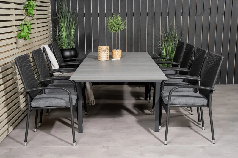 Levels Udvideligt Spisebordssæt 160-240cm + 8 Anna Stole - Hvid/Grå - Havemøbler - Udendørsgruppe - Havesæt
