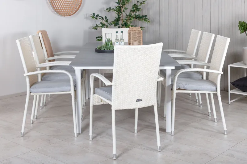 Levels Udvideligt Spisebordssæt 160-240cm + 8 Anna Stole, Hvid/Grå
