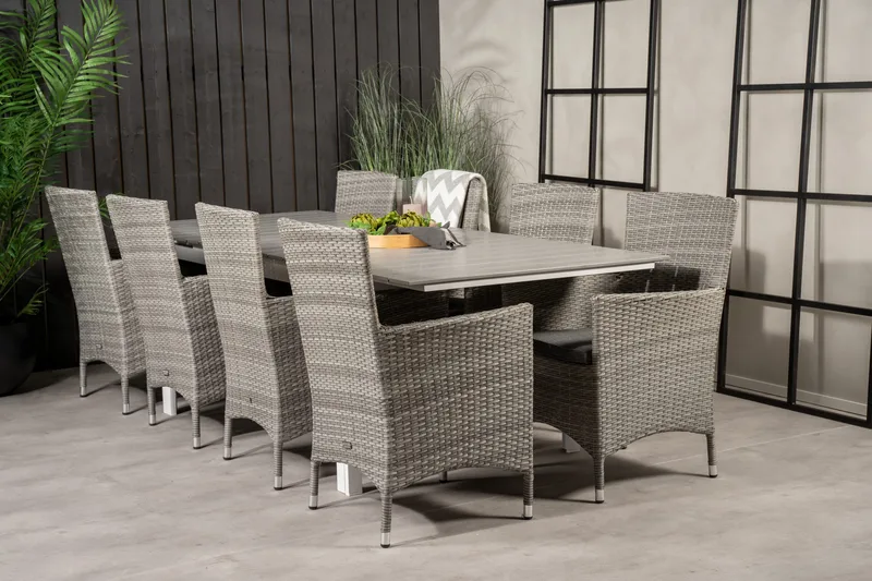 Levels Udvideligt Spisebordssæt 160-240cm + 8 Malin Stole, Grå