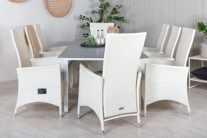 Levels Udvideligt Spisebordssæt 160-240cm + 8 Padova Stole, Grå