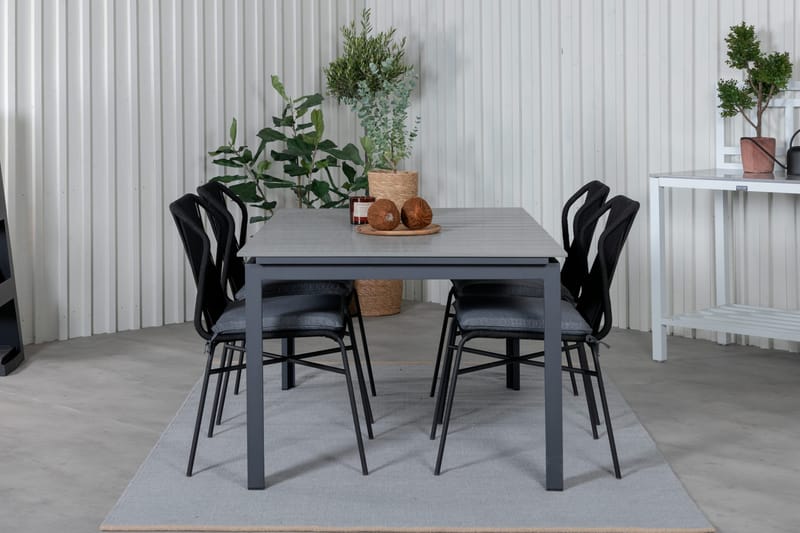 Levels Udvideligt Spisebordssæt 160cm + 4 Julian Stole - Grå/Sort - Havemøbler - Udendørsgruppe - Havesæt