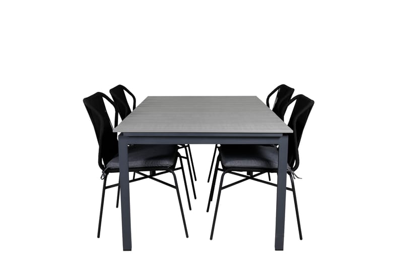 Levels Udvideligt Spisebordssæt 160cm + 4 Julian Stole - Grå/Sort - Havemøbler - Udendørsgruppe - Havesæt