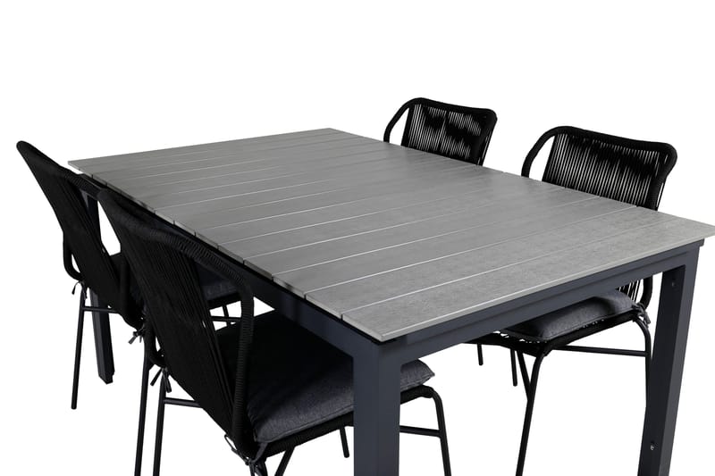 Levels Udvideligt Spisebordssæt 160cm + 4 Julian Stole - Grå/Sort - Havemøbler - Udendørsgruppe - Havesæt