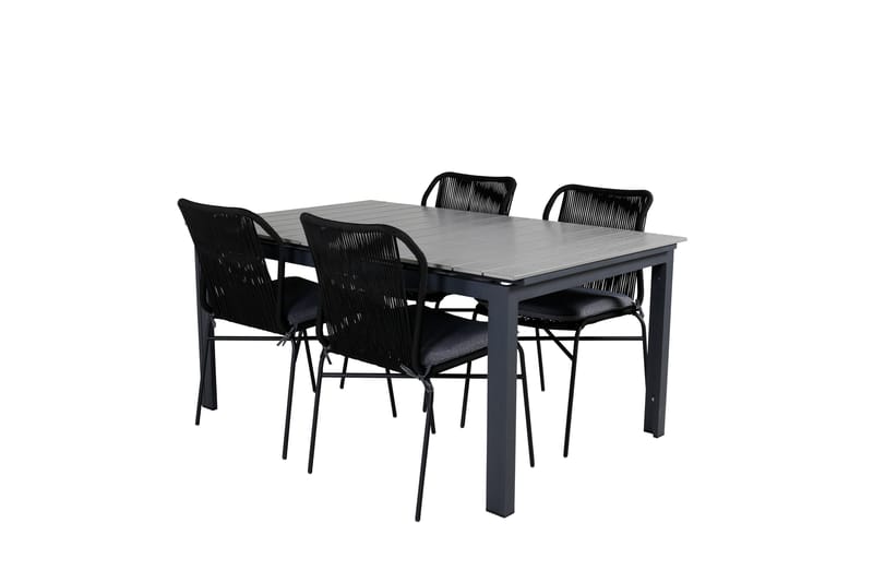 Levels Udvideligt Spisebordssæt 160cm + 4 Julian Stole - Grå/Sort - Havemøbler - Udendørsgruppe - Havesæt