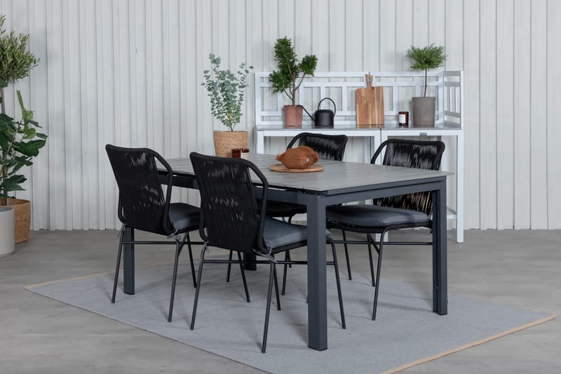 Levels Udvideligt Spisebordssæt 160cm + 4 Julian Stole - Grå/Sort - Havemøbler - Udendørsgruppe - Havesæt