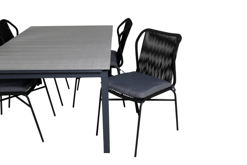 Levels Udvideligt Spisebordssæt 160cm + 4 Julian Stole - Grå/Sort - Havemøbler - Udendørsgruppe - Havesæt