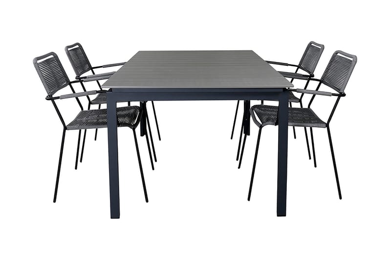 Levels Udvideligt Spisebordssæt 160cm + 4 Lindos Stole, Sort/Grå