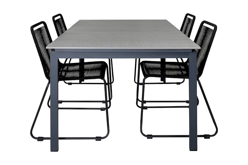 Levels Udvideligt Spisebordssæt 160cm + 4 Lindos Stole, Sort/Grå