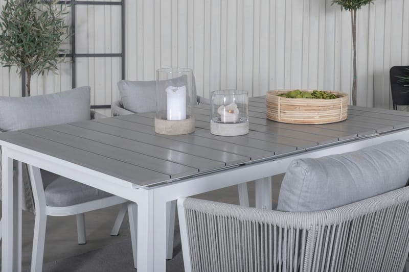 Levels Udvideligt Spisebordssæt 160cm + 4 Virya Stole - Hvid/Grå - Havemøbler - Udendørsgruppe - Havesæt